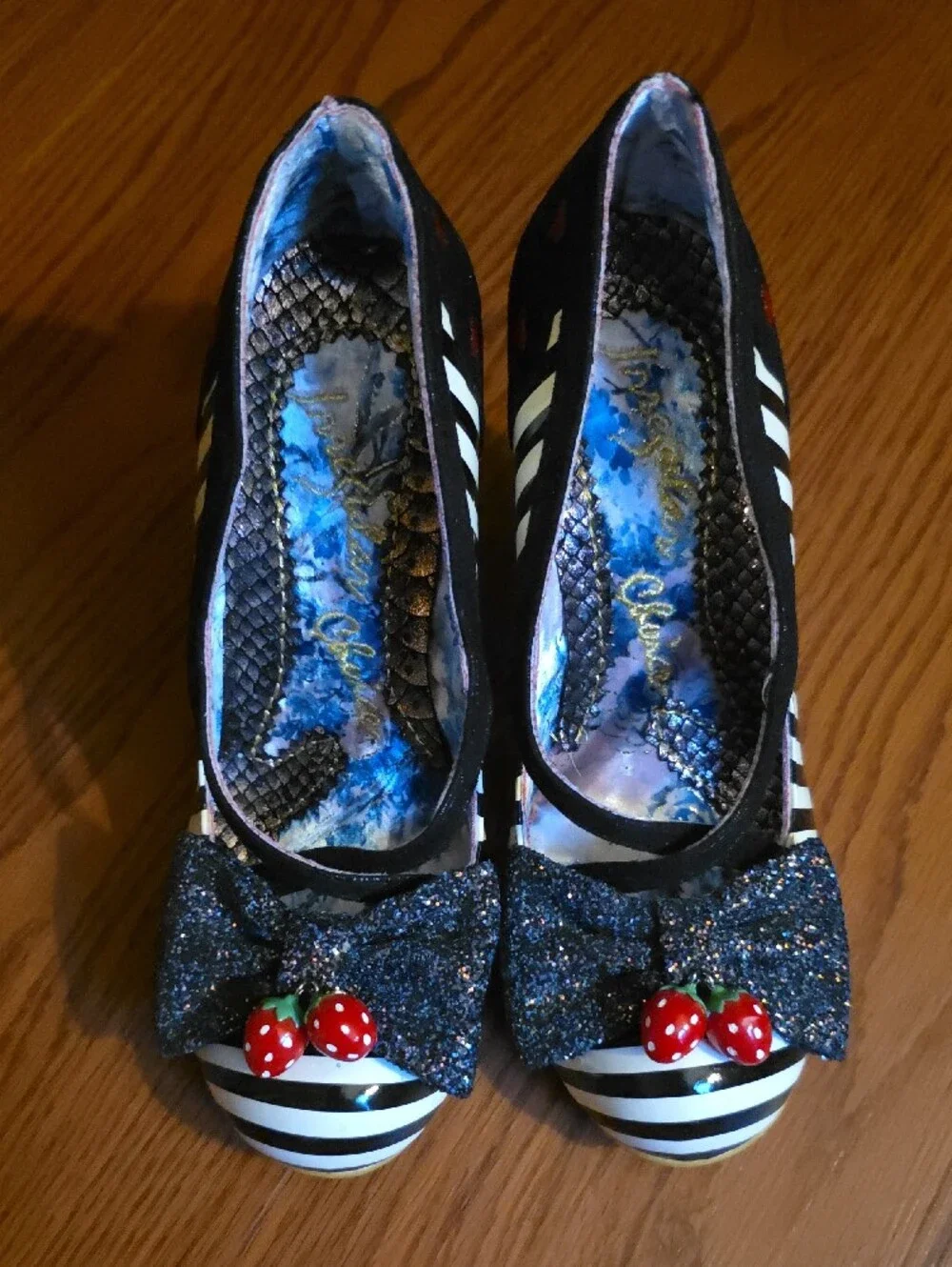 Irregular Choice Black Glitter Bow Strawberry Accent Flats